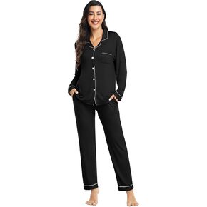 Womens Modal Button Up Pajamas 2 Piece Long Sleeve Comfy Pjs Sleepwear Soft Pajama Lounge Set Loungewear S-3XL