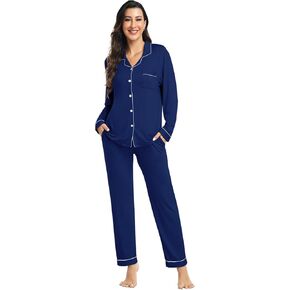 Womens Modal Button Up Pajamas 2 Piece Long Sleeve Comfy Pjs Sleepwear Soft Pajama Lounge Set Loungewear S-3XL in Kuwait