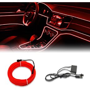 EL Wire Interior Car LED Strip Lights, 5M Neon Wire USB 5V with Fuse Protection for Automotive Car Interior Decoration with 6mm Sewing Edge, Car Garden Party Decoration, Pink