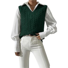 Verdusa Women's Cable Knit Sweater Vest V Neck Pullover Tank Top