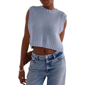 Y2K Women Backless Tie Up Knit Crop Sweater Vest Sleeveless Round Neck Split Open Back Pullover Fall Tank Tops in Kuwait