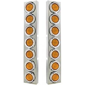 United Pacific 34682 Kenworth Stainless Front Air Cleaner Bracket w/Fourteen 2" Flat Lights & Bezels - Amber Lens