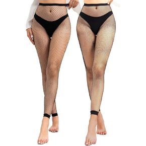 CharnmRose 2 Pairs Women's Footless Fishnet Tights High Waist Fishnets for Women Fishnet Stockings