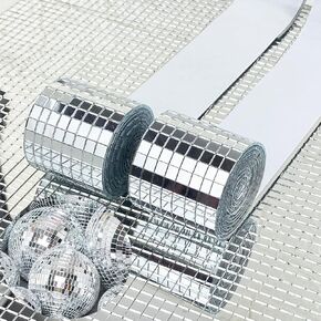Redodeco 3200pcs Real Glass Silver Mirrors Mosaic Tiles Sticker for Craft Square Glass Tiles Self Adhesive,2 Roll