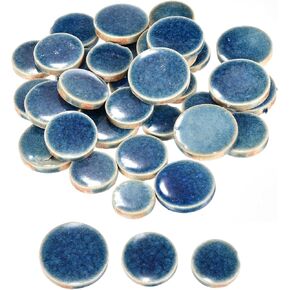 MECCANIXITY 100g Ceramic Mosaic Tiles for Crafts Bulk, Round Ice Crack Blue Ceramic Tiles for Mosaic Kits Garden Stepping Stone Cup Mat