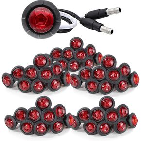 MADCATZ (Pack of 50) Meerkatt 3/4 inch Round Red Light Clearance Sealed Lamps Recessed mount Side Marker Lights w/Connector ends Truck Marine Trailer 12V DC XT-DC
