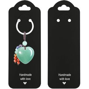 ALLWSLucky 100PCS Black Keychain Display Cards, 2.16'' x 6'' Jewelry Display Cards, Handmade with Love Jewelry Cards for Small Business Selling, Bulk Keychains Packaging Supplies