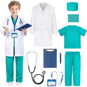 Joycover Doctor Costume for Kids, Kids Scrubs Halloween Costumes For Girls Boys Doctor Dress up Play Kit…