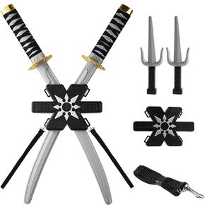 Spooktacular Creations Halloween Ninja Backpack Weapon, Toy Set with Swords and Knives, Ninja Costume Accessories for Kids Halloween Cosplay, Dress-up Party
