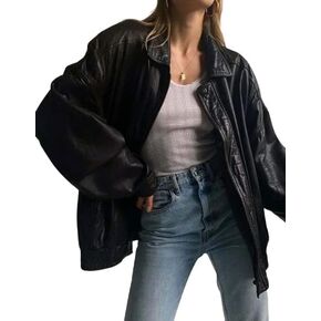 Women’s Fashion 90's Oversized Vintage Black Leather Jacket | Women Lambskin Motorcycle 90s Oversized Bomber Leather Jacket
