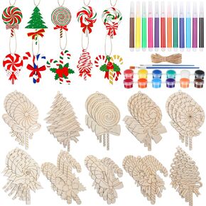 Blosssound 40 Pcs Thanksgiving Wooden Turkey Ornaments to Paint 10 Styles Wood Turkey Cutouts Crafts Unfinished Predrilled Turkey Wood Slices for Autumn Home Crafts Hanging Thanksgiving Party