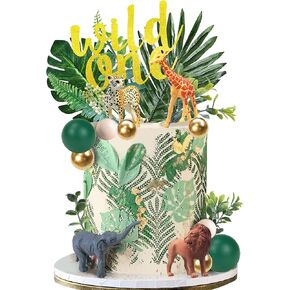 27 PCS Jungle Animal Cake Toppers, Safari Animals Figure Toys Picks Jungle Wild One Animals Cake Decorations for Baby Shower Safari Party Holiday Party (Green)