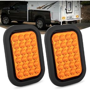 Nilight 5" X 3" Rectangular Trailer Tail Light 2 PCS Amber 24 LED Turn Signal Light w/Flush Mount Grommets Plugs IP67 Waterproof for 12V Truck ATV UTV Trailer Bus RV Camper