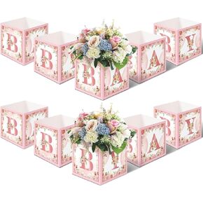 Jetec 10 Piece Baby Shower Centerpiece Boxes Baby Shower Party Decorations Table Display with Letters Gender Reveal Party Favor Block Holder(Wood Style)