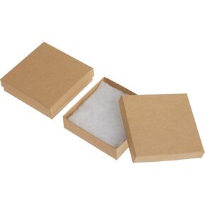 16-Piece Kraft Square Cardboard Jewelry Boxes, 3.5 by 3.5 by 1-Inch, Brown