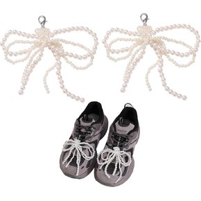 Pearl Bow Shoe Charms for Sneakers Charms Pearl Bowknot Shoelace Charms for Sneakers Charms Decorations Aesthetic Keychain Bag Charms 2PC
