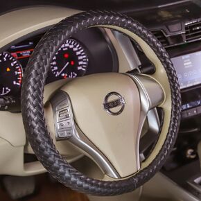 Elegant Men Steering Wheel Cover Leather for Car Hand-Made Wheel Wrap Hand Woven Universal 14.5-15 Inch Brown
