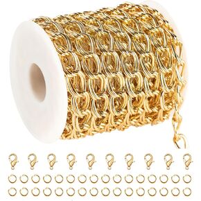 YOUBEIYEE 16.4 Feet Oval Gold Aluminum Jewelry Making Chains with Findings, Lightweight Hippop Necklace Bracelet DIY Craft Chain Roll