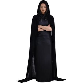 عباءة مخملية للجنسين من Hoyuwak مع غطاء للرأس للكبار بطول كامل وغطاء للرأس للنساء والرجال، أزياء لعب الأدوار، فستان الحفلات الساحرة باللون الأسود