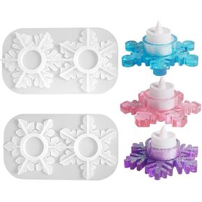 2 Packs Christmas Snowflake Candle Holder Resin Molds Tealight Silicone Molds Epoxy Casting Candlestick Mould for DIY Christmas Tealight Holder Home Decor
