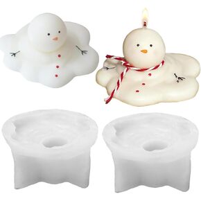 2Pcs Christmas Melting Snowman Silicone Molds, Cute Christmas Snowman Silicone Candle Molds, Xmas Theme Shaped Mould for DIY Wax Candle Soap Art Craft Cake Chocolate Home Decor, 2.95''