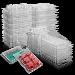 150 Pack Wax Melt Containers Molds, 6 Cavity Plastic Wax Melt Cube Clamshells Clear Empty Clam Shells for Wickless Tarts Wax Melts Candles, Star Shape