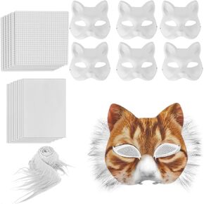 Therian Mask Kit, DIY Blank Cat Mask with Felt Fabric Sheet, Plush Fur, Eye Mesh for Therian Gear Therian Stuff
