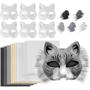 Therian Mask Kit, DIY Blank Cat Mask with Felt Fabric Sheet, Plush Fur, Eye Mesh for Therian Gear Therian Stuff