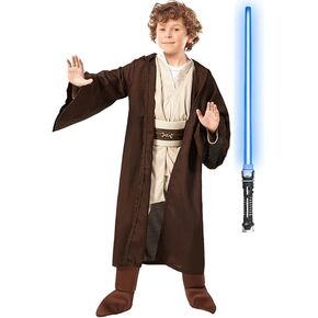 5PCS Kids Costume Tunic Uniform Hooded Robe Pants with Belt Lightsaber Halloween Cosplay Outfit for Boys Girls