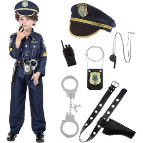 Kids Police Officer Costume with Accessories Boys Girls Halloween Costumes Cop Uniform Role Play Toddler