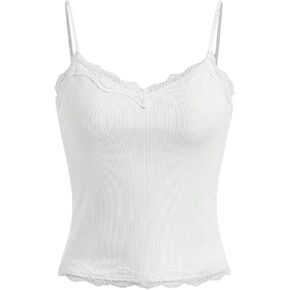 SOLY HUX Girl's Sleeveless Lace Trim Camisoles Spaghetti Strap Ribbed Crop Tank Tops