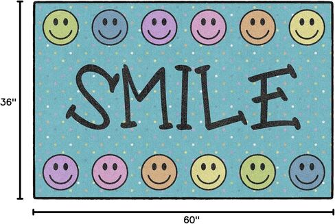 Flagship Carpets Smile Machine Washable Educational Accent Rug for Kids Room Décor, Children's Classroom Welcome Mat, Play Carpet for Teaching and Playroom, 2'x3', Blue & Multi Color in Saudi Arabia