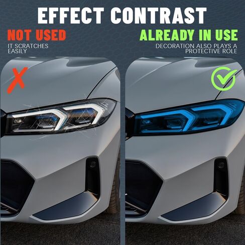 12×48 Inches Car Light Tint Film, Light Self-Adhesive Tint Film, Auto Taillight Vinyl Wrap Film, Car Accessories Light Headlight Cover Protection Film Universal for Vehicles (Dark Black) in Kuwait