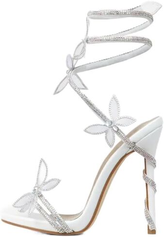 sexytag Diamante Heels Butterfly Wrap Around Strap Fantasy Rhinestone Sparkly Stiletto Heel Sandals in Saudi Arabia