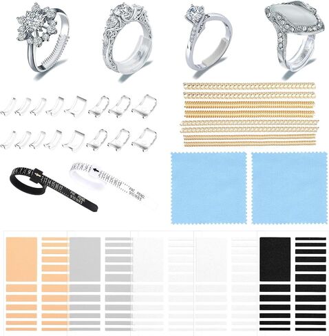 33 Pcs Ring Size Adjuster Transparent Invisible Adapter Kit with Silverware Polishing Cloth Ring Spacer Measuring Ruler Tightener Fits for Loose Rings Wide Rings Women Men in Saudi Arabia