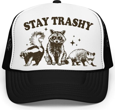 Stay Trashy Funny Raccoon Graphic Classic 5 Panel Mesh Snap Back Trucker Hat in Saudi Arabia
