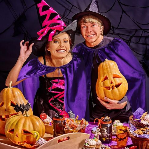 Hercicy 3 حزمه الأرجواني هالوين الساحرات الرؤوس للبالغين الساحرات معالج عباءات هالوين مصاصي الدماء أزياء للنساء الرجال هالوين تاثيري اللباس كرنفال حزب الديكور in Kuwait