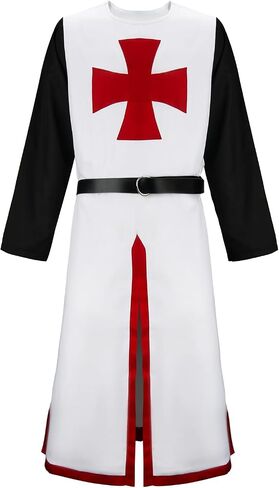 Men Crusader Tunic Templar Knight Costume Robe Medieval Renaissance Cosplay Warrior Hospitaller Surcoat Cloak Top in Saudi Arabia