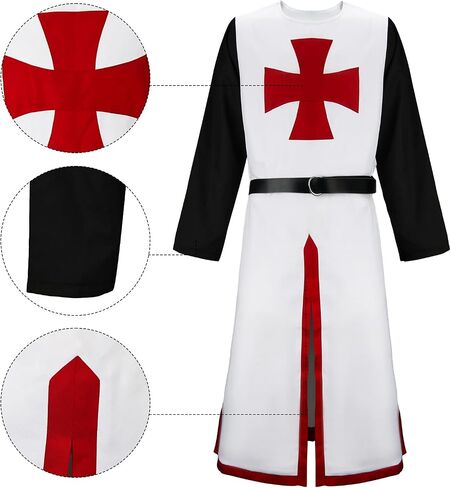 Men Crusader Tunic Templar Knight Costume Robe Medieval Renaissance Cosplay Warrior Hospitaller Surcoat Cloak Top in Saudi Arabia