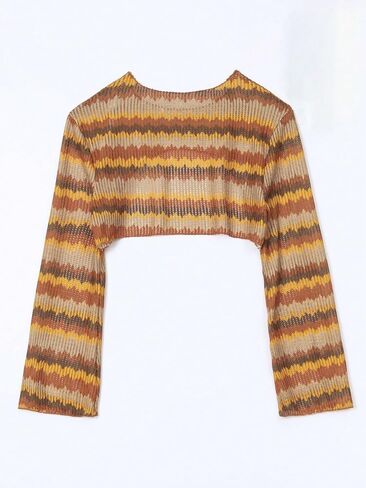 GORGLITTER Women's Color Block Flared Sleeve Bolero Shrug Textured Scoop Neck Sheer Cover Ups Top in Saudi Arabia