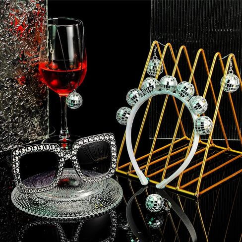 5 Pcs 1970s Disco Accessories Women Costume Disco Set Disco Ball Earrings Headband Ring and Sunglasses and Other Accessories (Fresh Style) in Kuwait