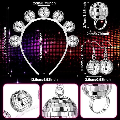 5 Pcs 1970s Disco Accessories Women Costume Disco Set Disco Ball Earrings Headband Ring and Sunglasses and Other Accessories (Fresh Style) in Kuwait