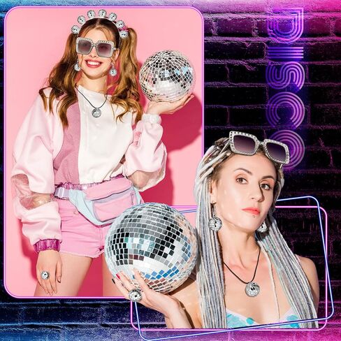 5 Pcs 1970s Disco Accessories Women Costume Disco Set Disco Ball Earrings Headband Ring and Sunglasses and Other Accessories (Fresh Style) in Kuwait