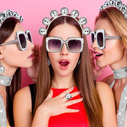 5 Pcs 1970s Disco Accessories Women Costume Disco Set Disco Ball Earrings Headband Ring and Sunglasses and Other Accessories (Fresh Style) in Kuwait