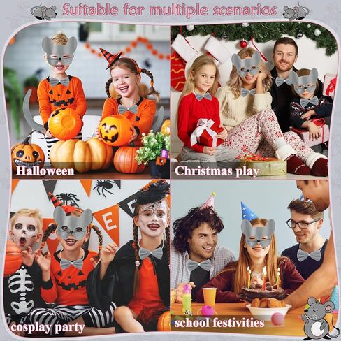 Exlinonline Mouse Ears Halloween Costume with Mask,Tie,Tail and Glove for Rat Mouse Costume Grey Pink for Adult Kids Cute in Saudi Arabia