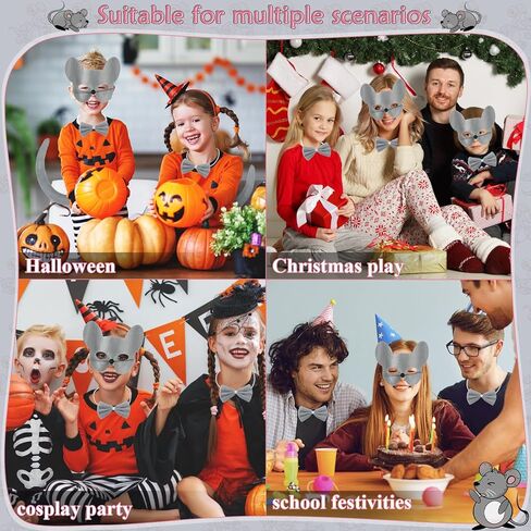 زي الهالوين بآذان الفأر من Exlinonline مع قناع وربطة عنق وذيل وقفاز لزي فأر الجرذ رمادي وردي للأطفال البالغين اللطيفين in Kuwait