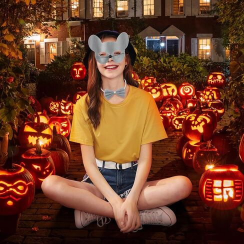 زي الهالوين بآذان الفأر من Exlinonline مع قناع وربطة عنق وذيل وقفاز لزي فأر الجرذ رمادي وردي للأطفال البالغين اللطيفين in Kuwait