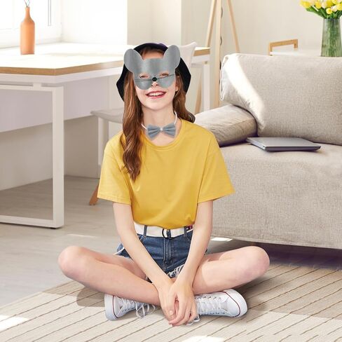 زي الهالوين بآذان الفأر من Exlinonline مع قناع وربطة عنق وذيل وقفاز لزي فأر الجرذ رمادي وردي للأطفال البالغين اللطيفين in Kuwait