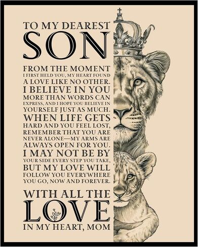 To My Dearest Son, Inspirational Lion Mom Wall Art, Mother to Son Encouragement Quote Print, Motivational Gift for Son, 8x10 inch - UNFRAMED in Saudi Arabia
