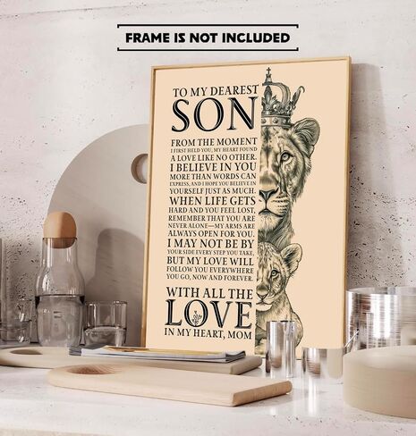 To My Dearest Son, Inspirational Lion Mom Wall Art, Mother to Son Encouragement Quote Print, Motivational Gift for Son, 8x10 inch - UNFRAMED in Saudi Arabia